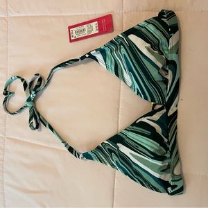 Green and white swirl bikini top